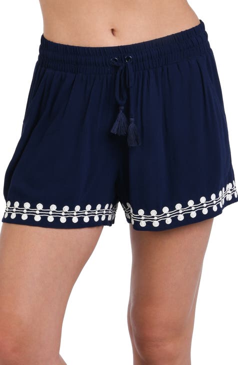 Sea Scallops Embroidered Trim Cover-Up Beach Shorts