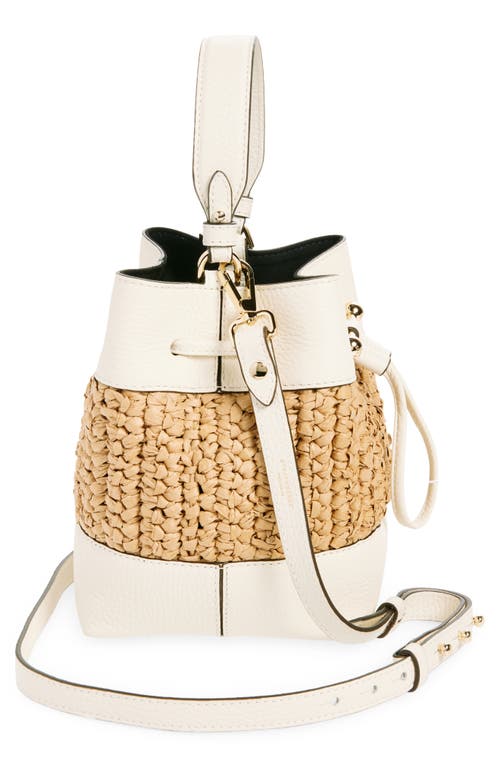 Strathberry Osette Raffia & Leather Bucket Bag In Vanilla