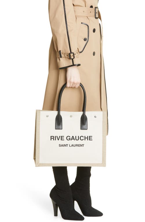 Shop Saint Laurent Rive Gauche Logo Canvas Tote In Greggio/naturale/ner