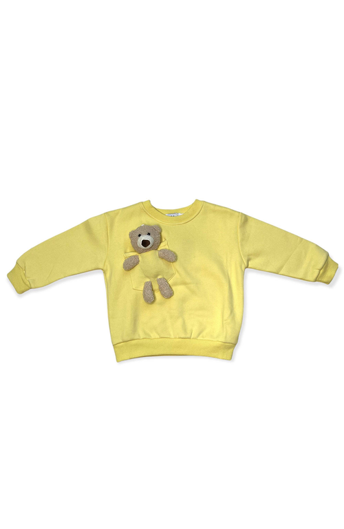 Shop Lola + The Boys Teddy Buddy Bear Crewneck In Yellow