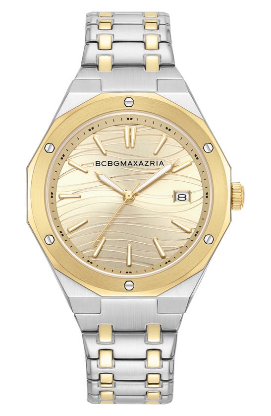 Shop Bcbg Max Azria 3-hand Quartz Two-tone Bracelet Watch, 36mm In Gold/ Silver