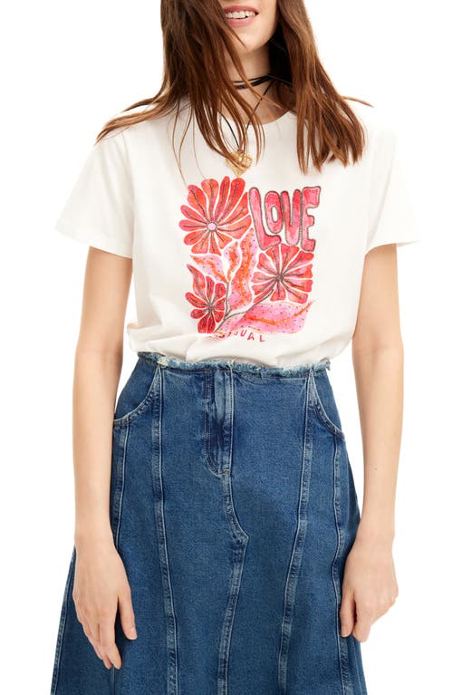 Desigual Love Embellished Cotton Graphic T-Shirt White at Nordstrom,