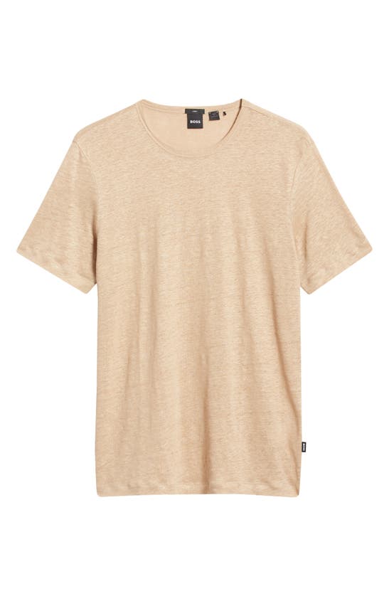 Shop Hugo Boss Tiburt Linen T-shirt In Medium Beige