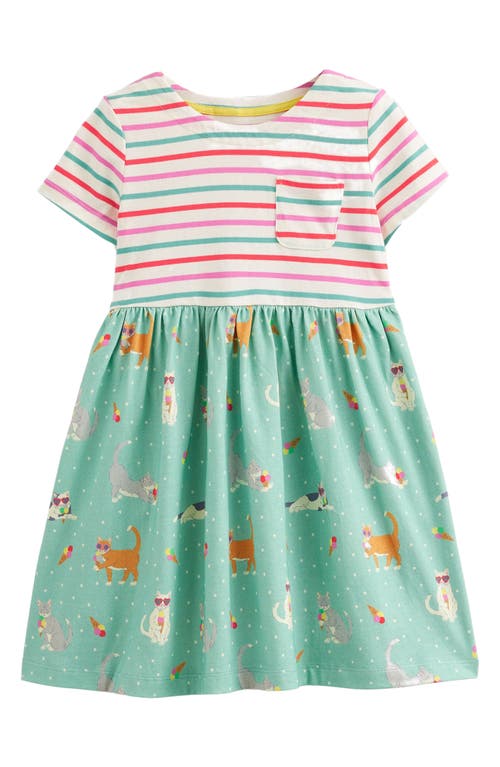 Mini Boden Kids' Mixed Print Cotton Dress Corsica Blue Holiday Cats at Nordstrom,