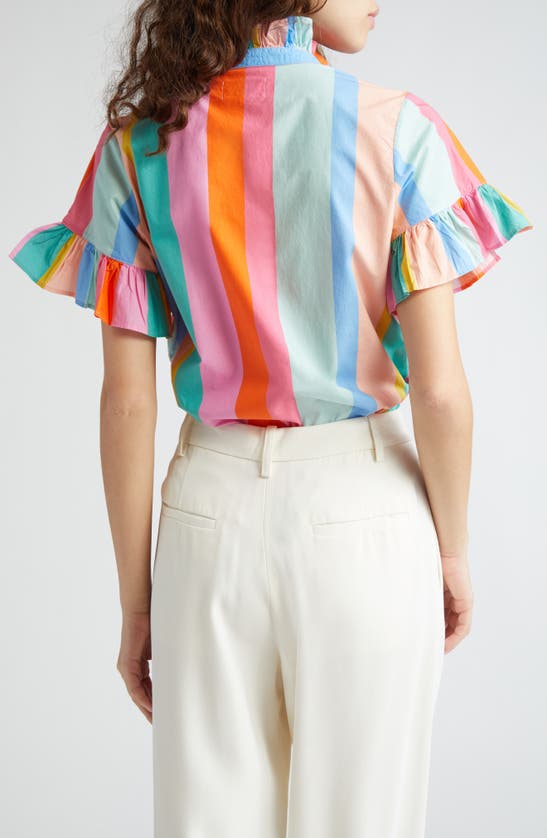 Shop Mille Vanessa Ruffle Detail Cotton Blouse In Confetti Stripe