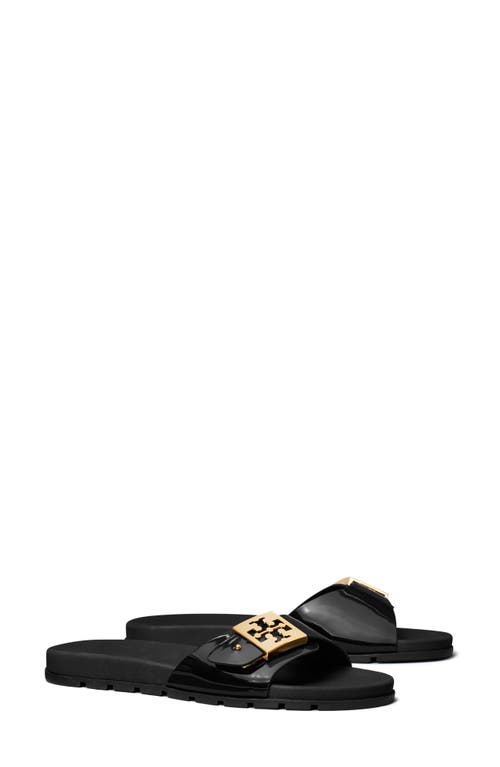 Tory Burch Patent Synthetic Leather Buckle Slide In Black