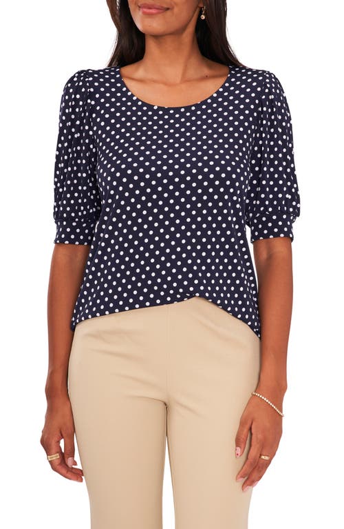 Chaus Puff Sleeve Knit Top Navy/White at Nordstrom,