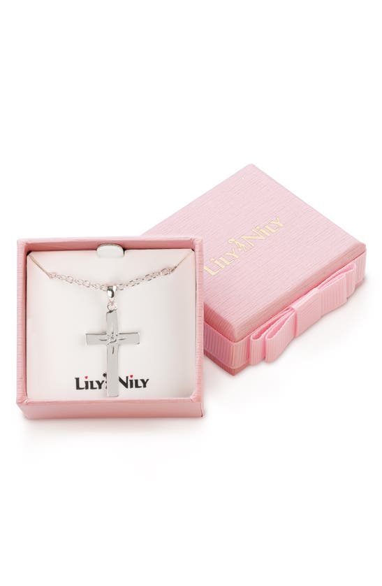 Shop Lily Nily Kids' Cubic Zirconia Cross Pendant Necklace In Silver