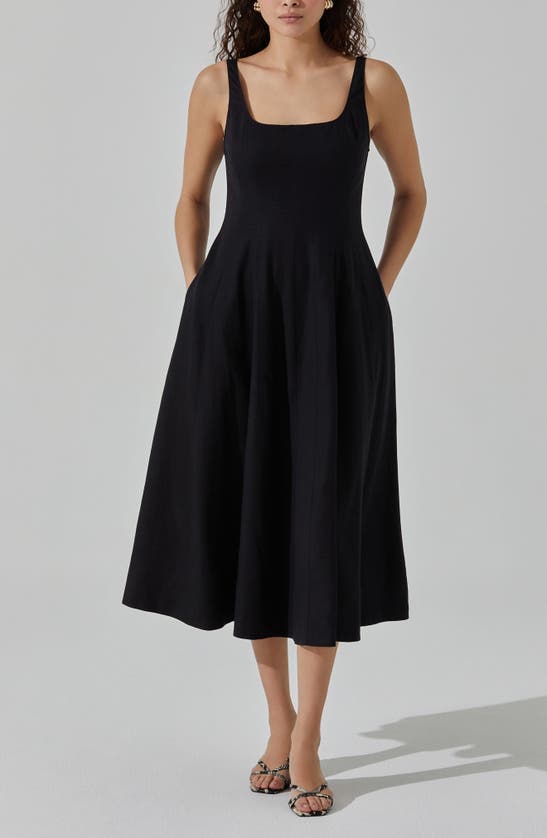 Shop Astr Square Neck Midi Dress In Black