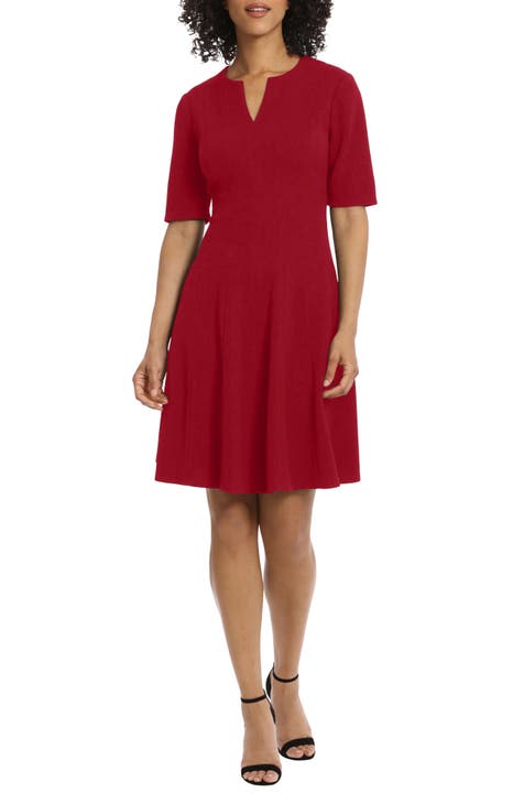 Elbow-Length Sleeve Fit & Flare Dress (Regular & Plus)