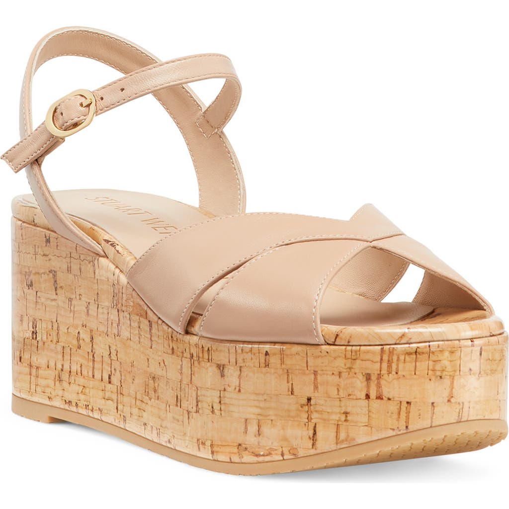 Stuart Weitzman Carmen Midi Wedge Sandal In Adobe