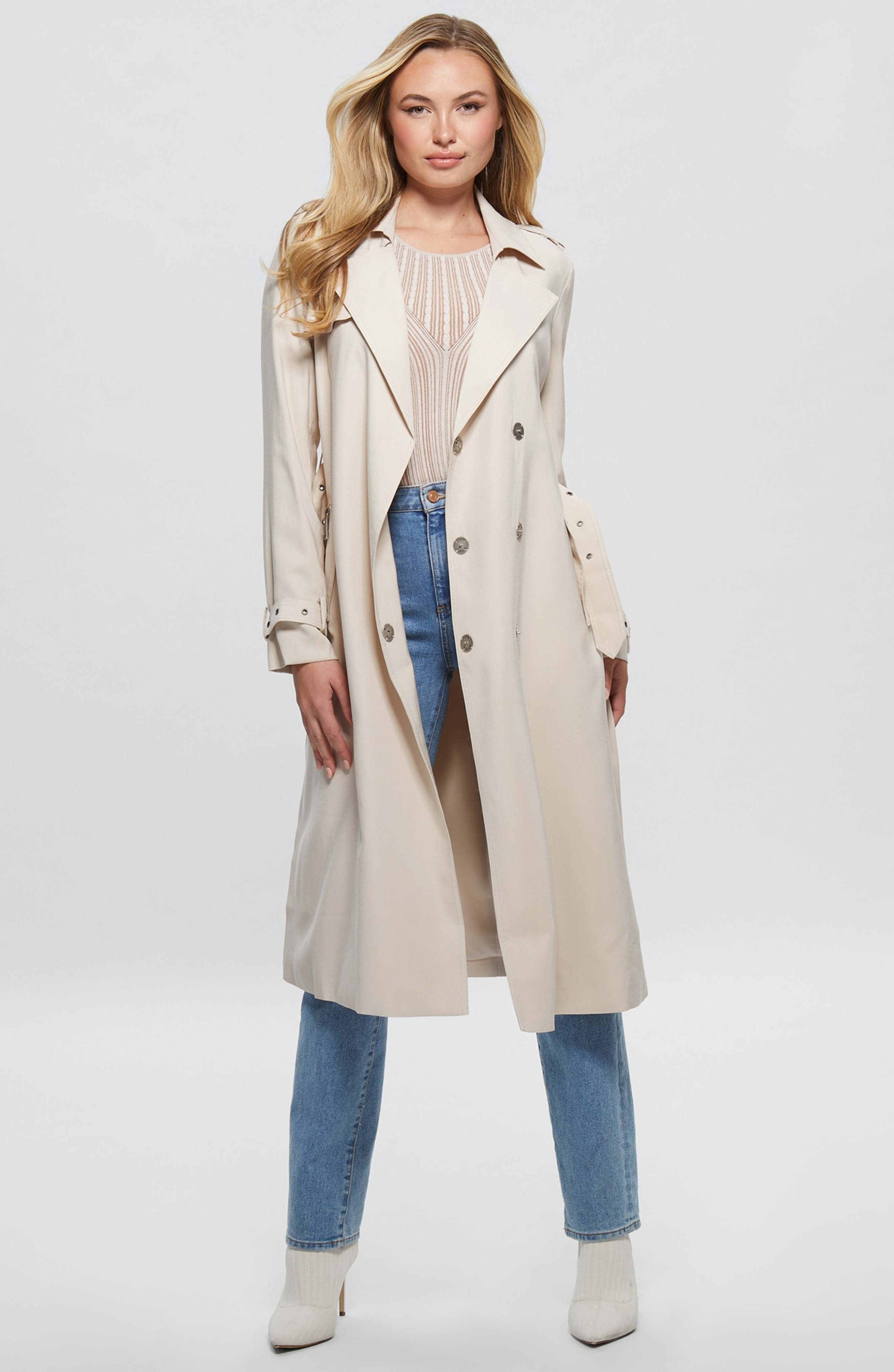 Guess Pleated Wool Blend Flared Coat on SALE