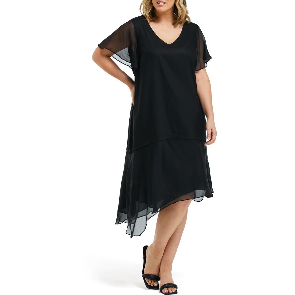 Estelle Shadow Linen Blend Midi Dress In Black
