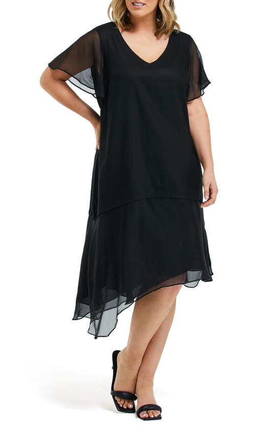 Estelle Shadow Linen Blend Midi Dress In Black