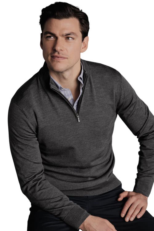 Charles Tyrwhitt Pure Merino Zip Neck Sweater In Grey