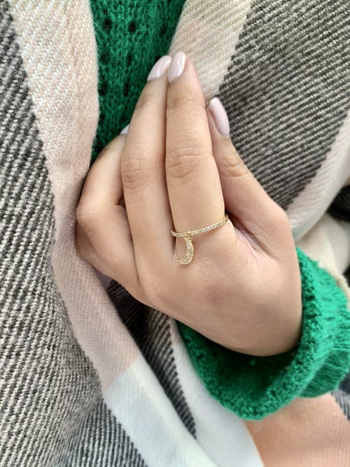 Luvmyjewelry Moonlit Sterling Silver Diamond Charm Ring In 14kt Gold Vermeil On Sterling