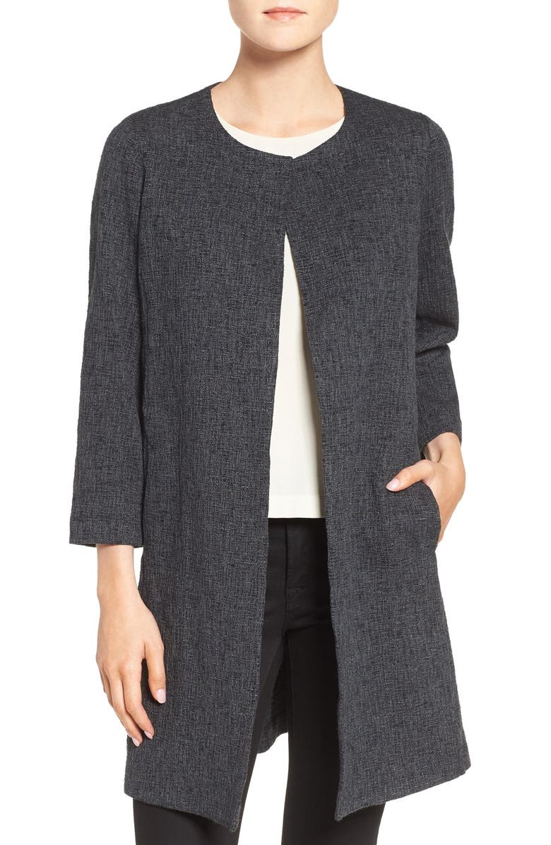 Eileen Fisher Collarless Stretch Jacquard Topper | Nordstrom