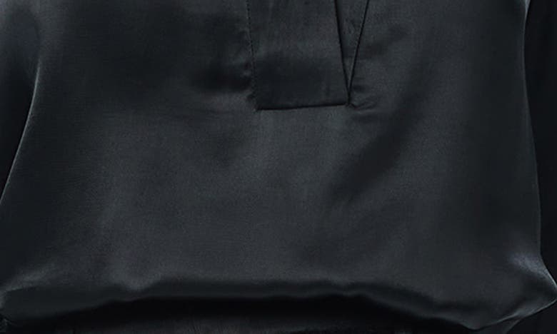 Shop Nic + Zoe Nic+zoe Elevated Split Neck Textured Satin Top In Black Onyx