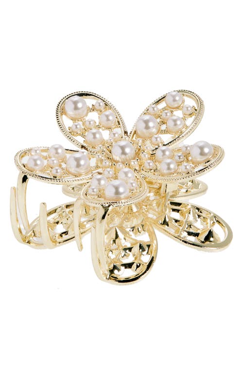 Imitation Pearl Flower Claw Clip in Gold