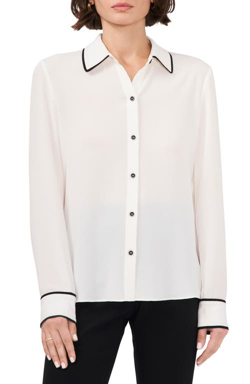 halogen(r) Piped Detail Button-Up Shirt in Bright White/Rich Black