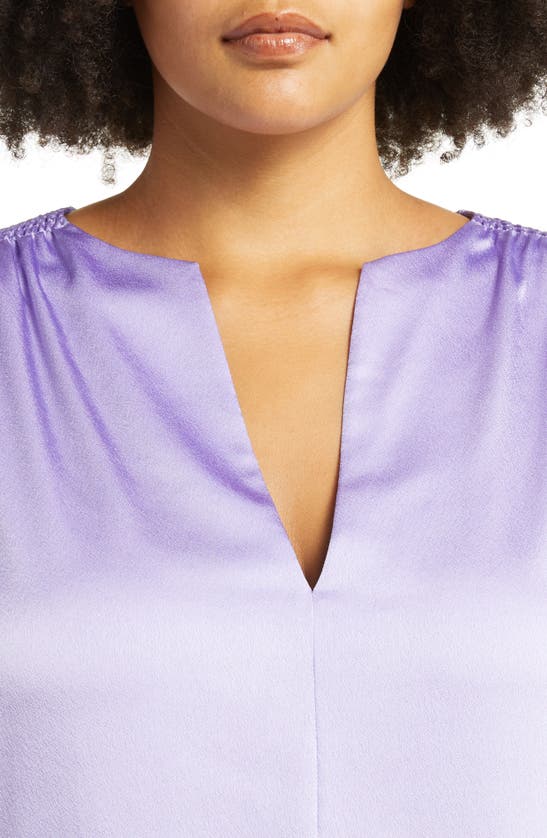 Vince Smocked Shoulder Long Sleeve Satin Blouse In Lily Stone