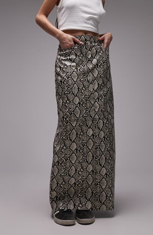 Faux Leather Maxi Skirt in Black Multi