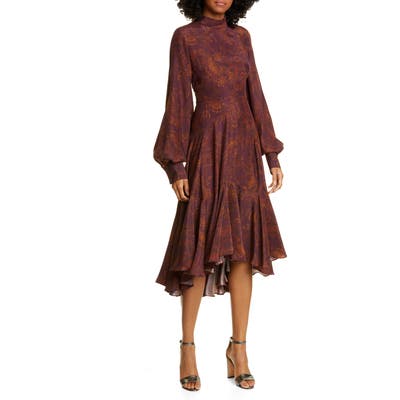 Amur Wilder Paisley Long Sleeve Silk Dress, Green