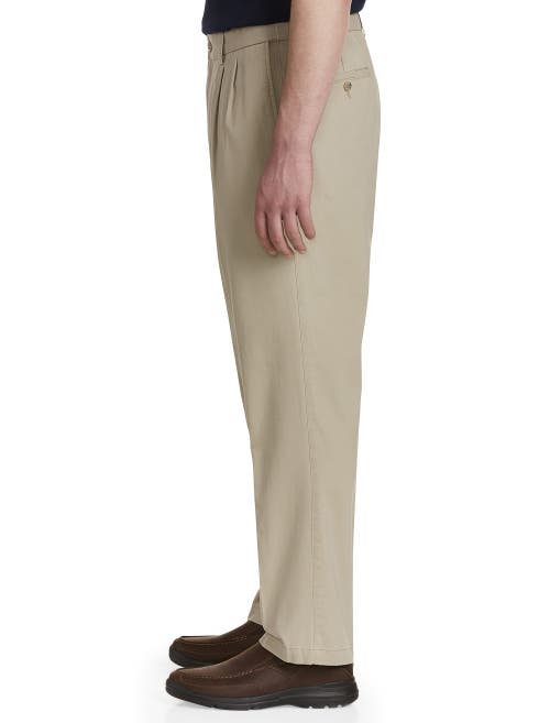Harbor Bay Waist-relaxer Pleated Twill Pants In Khaki