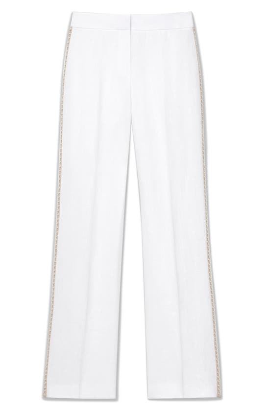 Shop Lafayette 148 New York Sullivan Crochet Outseam Linen Pants In White