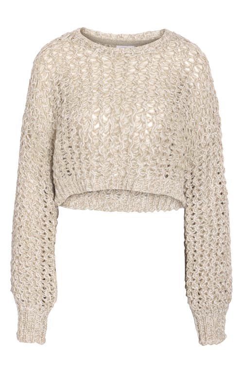 Shop Noisy May Aries Open Stitch Crop Sweater In Tan Aluminum Detail