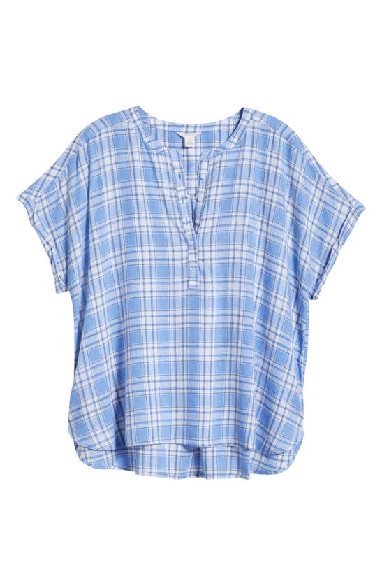 Shop Caslon (r) Short Sleeve Linen Blend Popover Top In Blue C- White Sutton Plaid