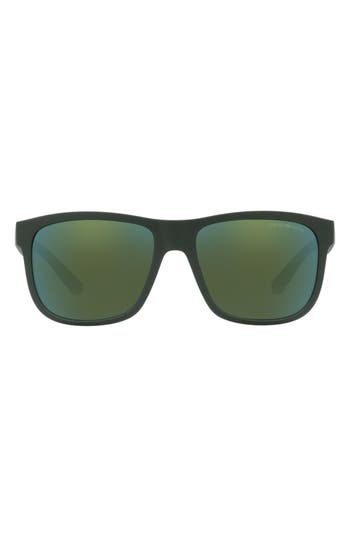 Shop Armani Exchange 57mm Pillow Sunglasses In Matte Green/green Petrol
