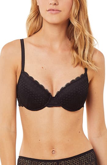 Sexy T-Shirt Bra, Underwire Black W/Red Lace Trim & Convertible
