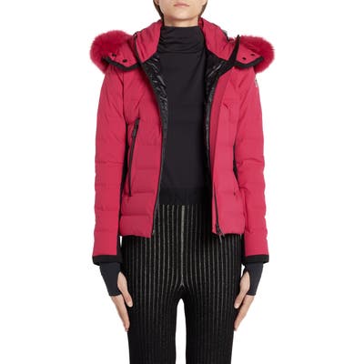 Moncler Lamoura Waterproof Quilted Down Puffer Coat With Removable Genuine Fox Fur Trim, (fits like 2-4 US) - Pink