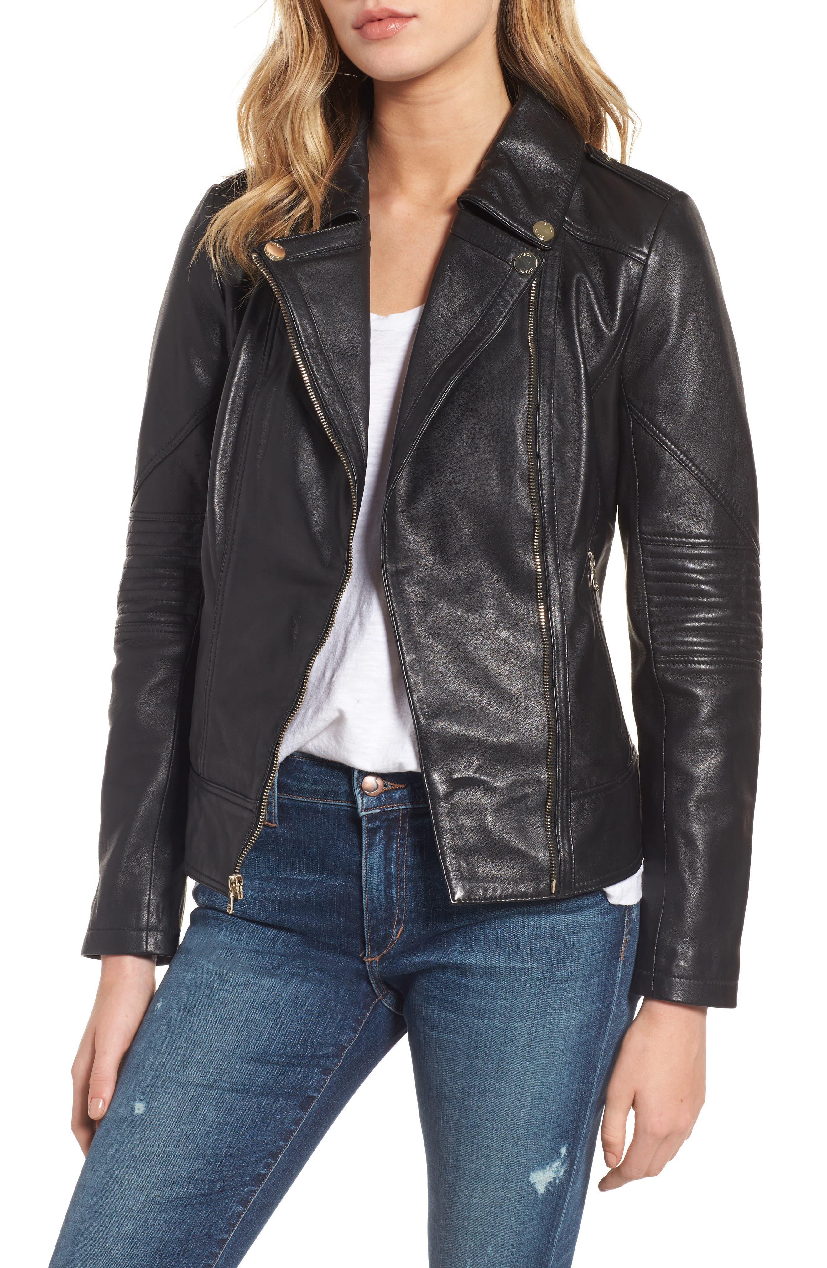 guess leather moto jacket women's