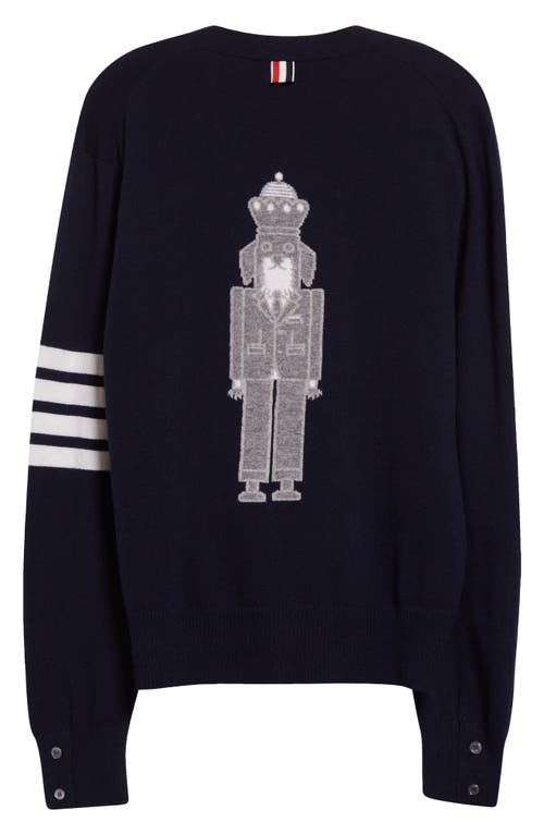THOM BROWNE THOM BROWNE HOLIDAY HECTOR NUTCRACKER 4-BAR VIRGIN WOOL CARDIGAN 