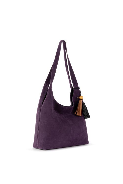 The Sak Huntley Leather Hobo In Aubergine Suede