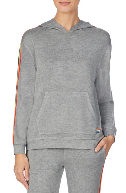 Room Service Pjs Gender Inclusive Rainbow Stripe Hoodie in Dark Grey Heather
