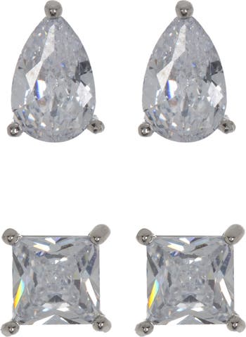 NORDSTROM RACK Set of 2 Pear & Princess Cut Stud Earrings | Nordstromrack