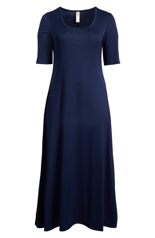 Shop 24seven Comfort Apparel Scoop Neck Jersey Maxi Dress In Navy