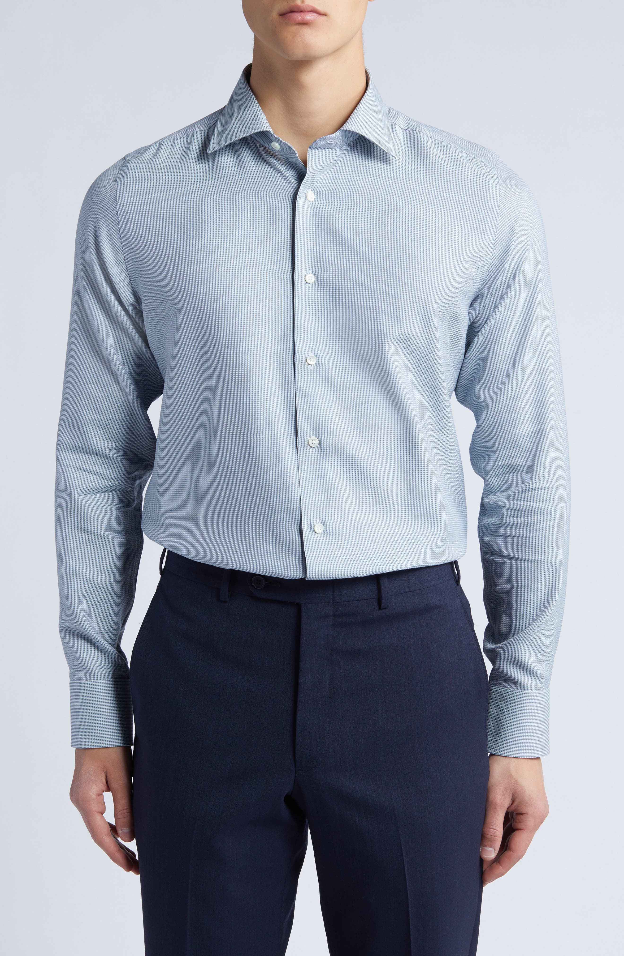 Canali Impeccable Regular Fit Herringbone Cotton & Wool Dress Shirt |  Nordstrom