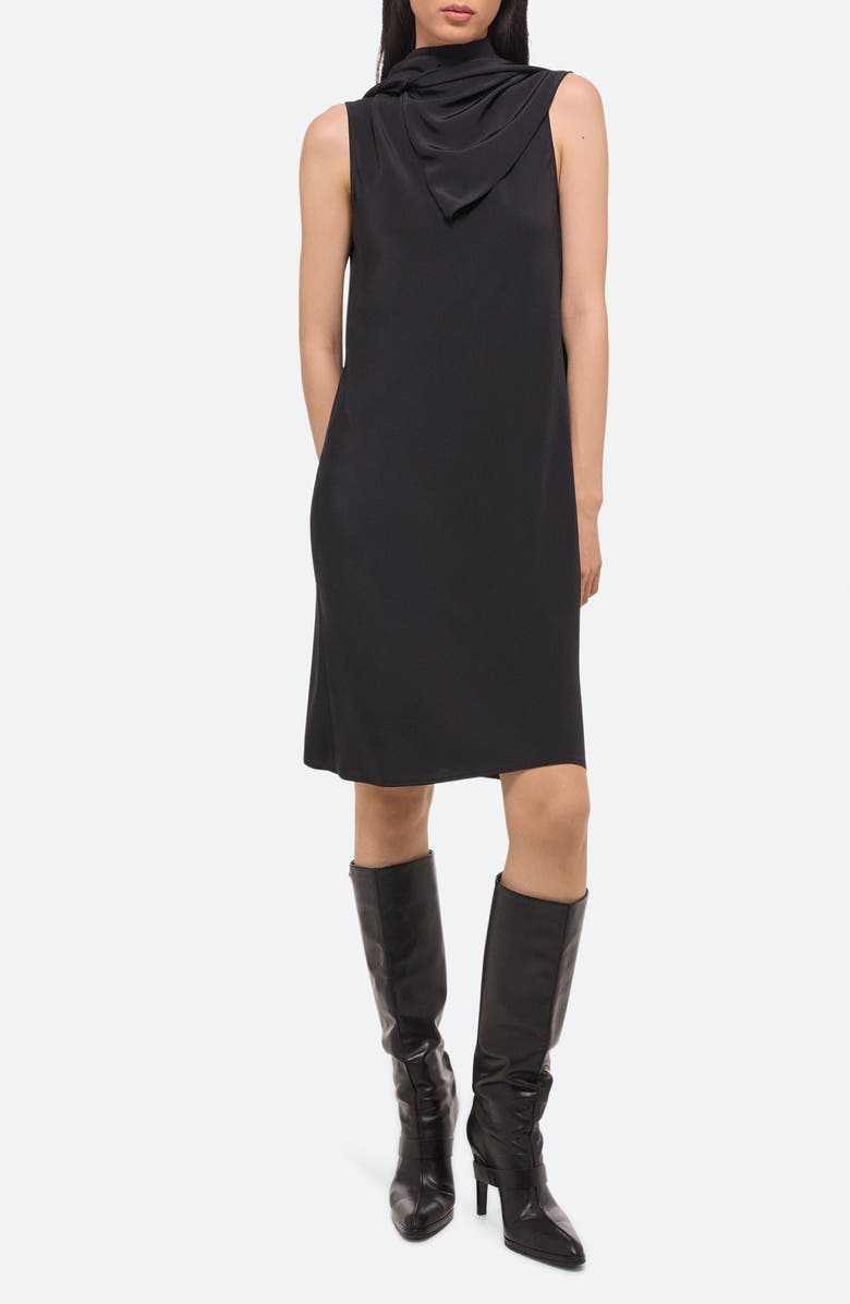 Helmut Lang Silk Shift Dress with Scarf, Alternate, color, Black