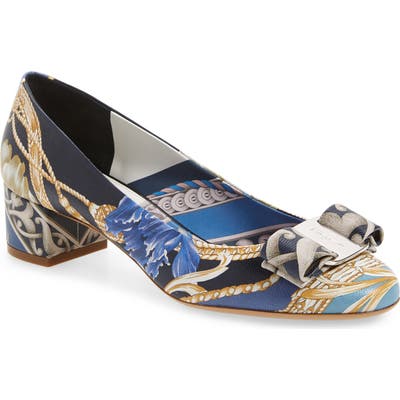 Salvatore Ferragamo Vara Print Bow Pump - Blue