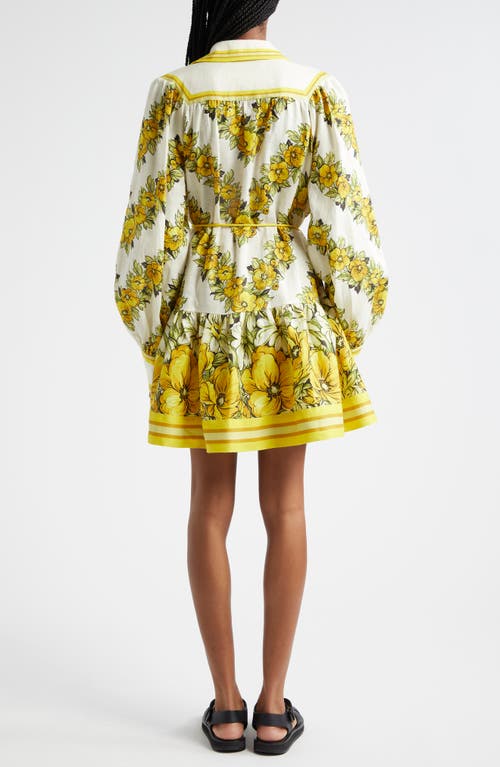 Shop Alemais Gisela Floral Long Sleeve Linen Shirtdress In Yellow