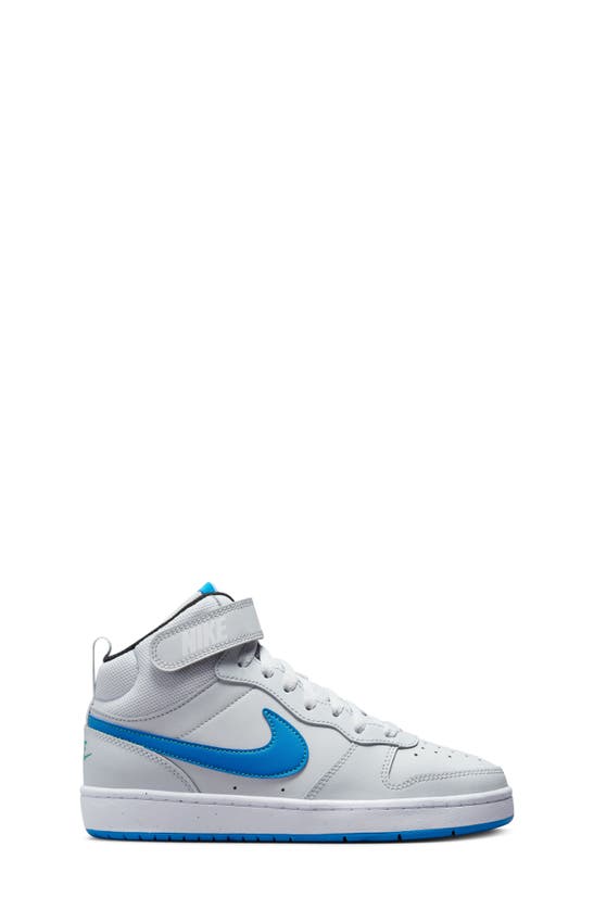 Nike Kids' Court Borough Mid 2 Basketball Shoe In Pure Platinum/ Blue/ White