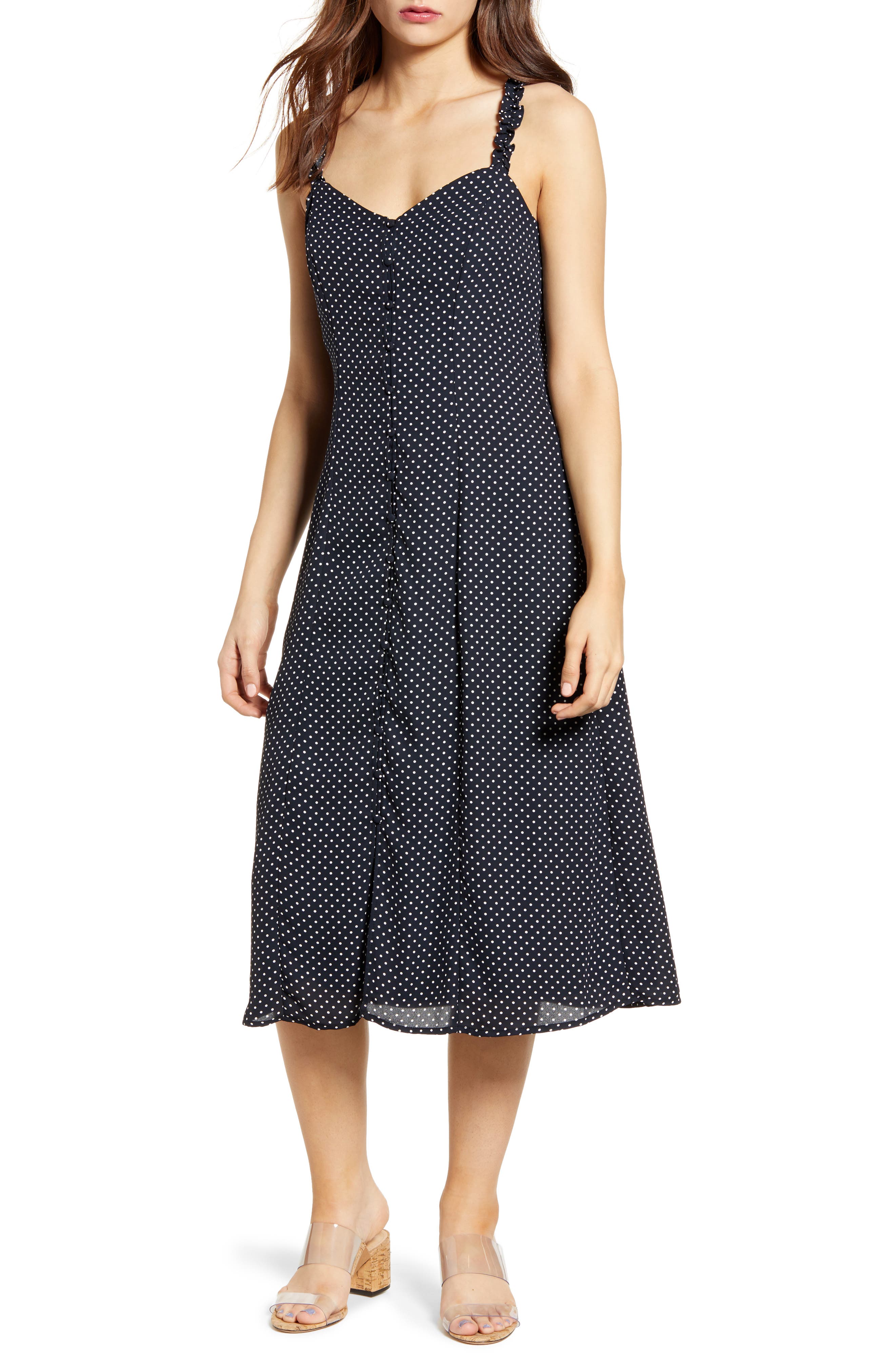 Row A Button-Up Midi Sundress, Black
