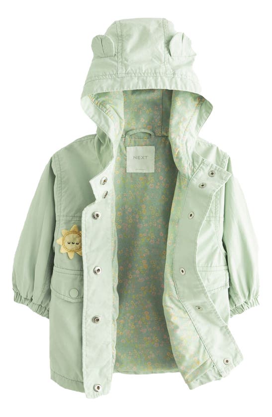 Shop Next Kids' Embroidered Water Resistant Cotton Hooded Jacket In Sage Green
