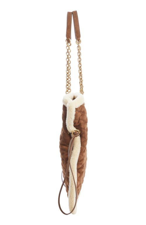 Saint Laurent Le Pochon Quilted Shearling Shoulder Bag In Dark Cigar/natural Beige