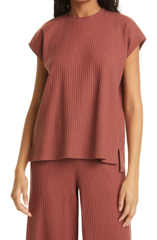 Eileen Fisher Ribbed Organic Cotton Top In Deep Terra Cotta
