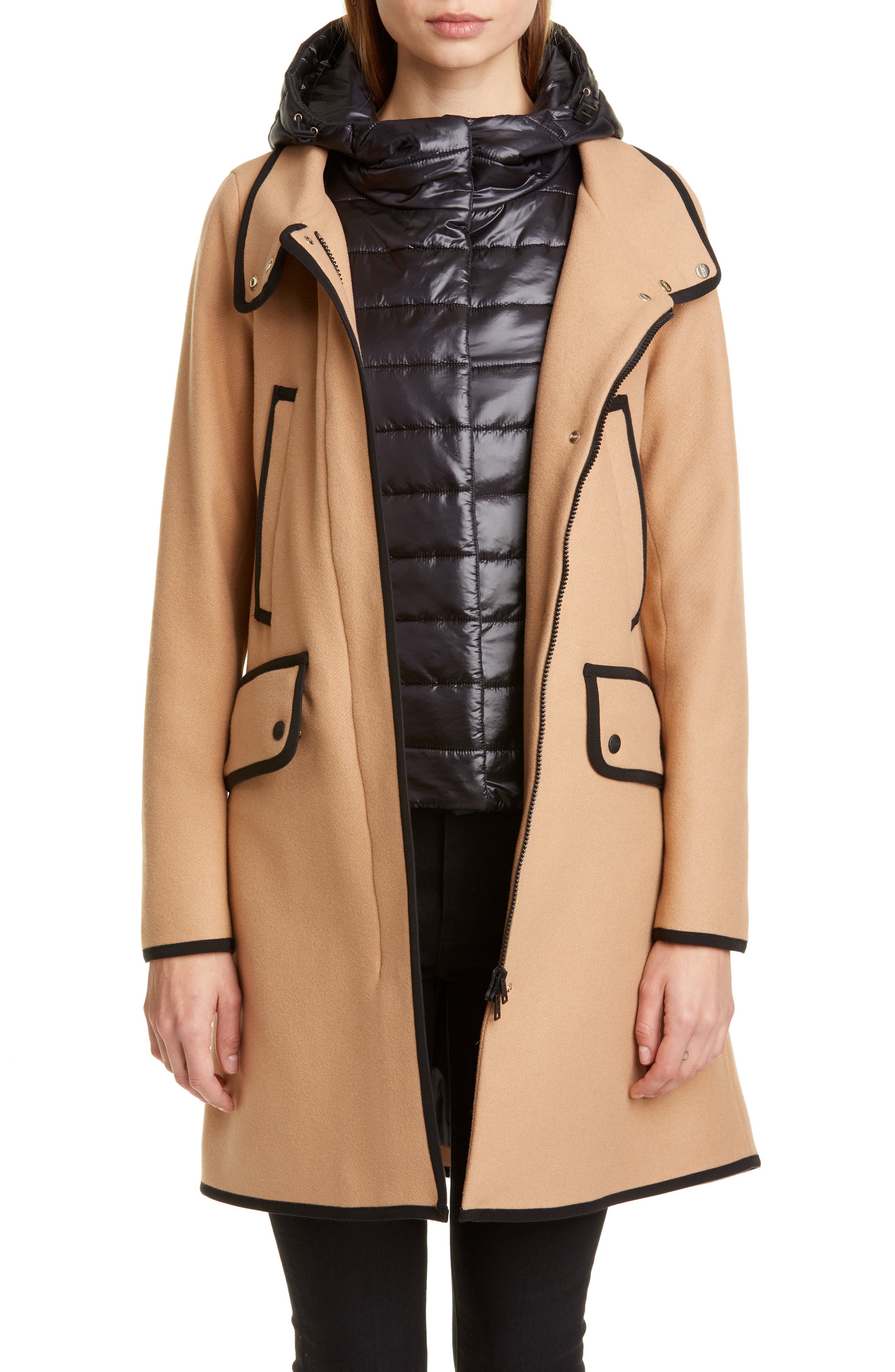 Herno Contrast Trim ALine Coat with Removable Windblocker Nordstrom